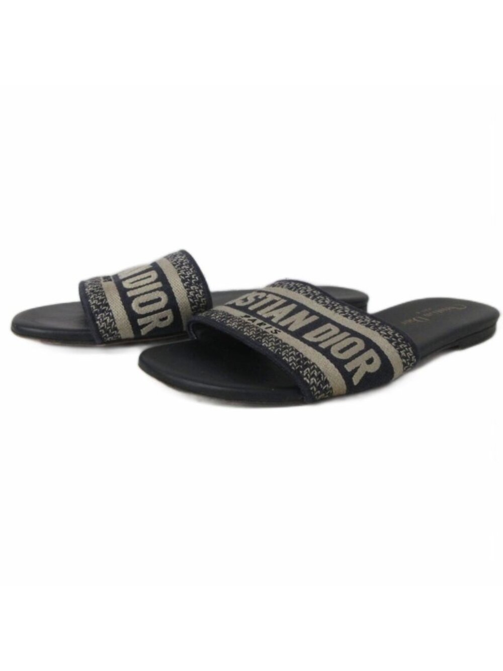 Dior Dway Embroidered Cotton Mules Slide Sandals Black Navy
